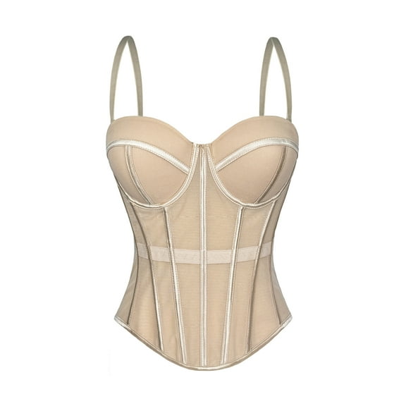 Katigan Corset Tops for Women Going Out Bustier Top Sleeveless Adjustable Straps Tops with Back Hooks Skin Color S