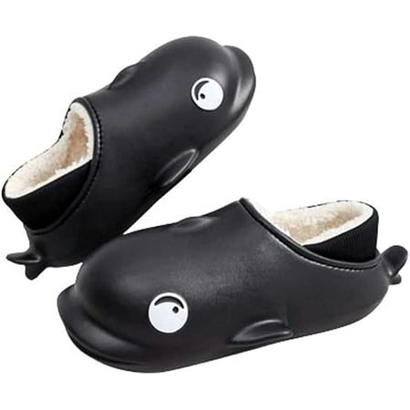 

CoCopeaunt Women Men Fluffy Faux Fur Lining Trendy Whale House Shoes Waterproof Anti-skip Soft Warm Wrap Heel Slippers Indoor Outdoor