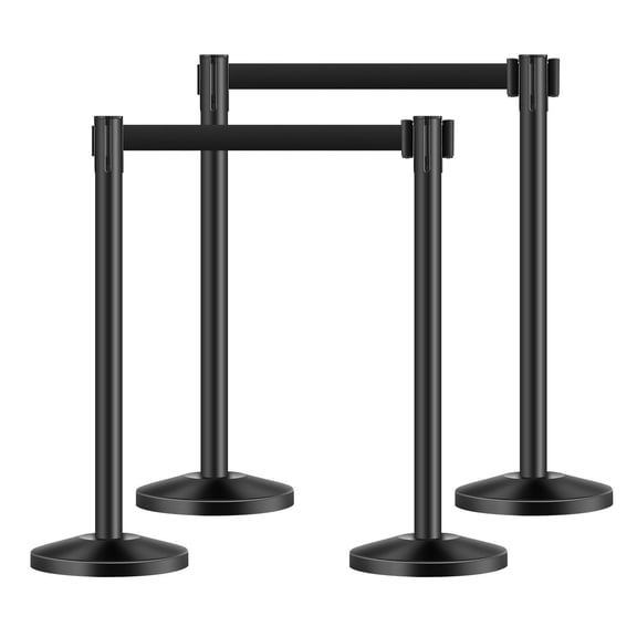 4 Pack Retractable Belt Stanchions with Carbon Steel Posts and Sand Injection Bases for Crowd Control at Theaters,Weddings,Parties,and Exhibitions
