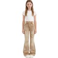 thumbnail image 4 of OGLCCG Girls Flare Jeans High Elastic Waist Bell Bottom Denim Pants with Heart Applique Stretch Cute Y2K Streetwear Trousers with Pockets 6-13 Yea, 4 of 5