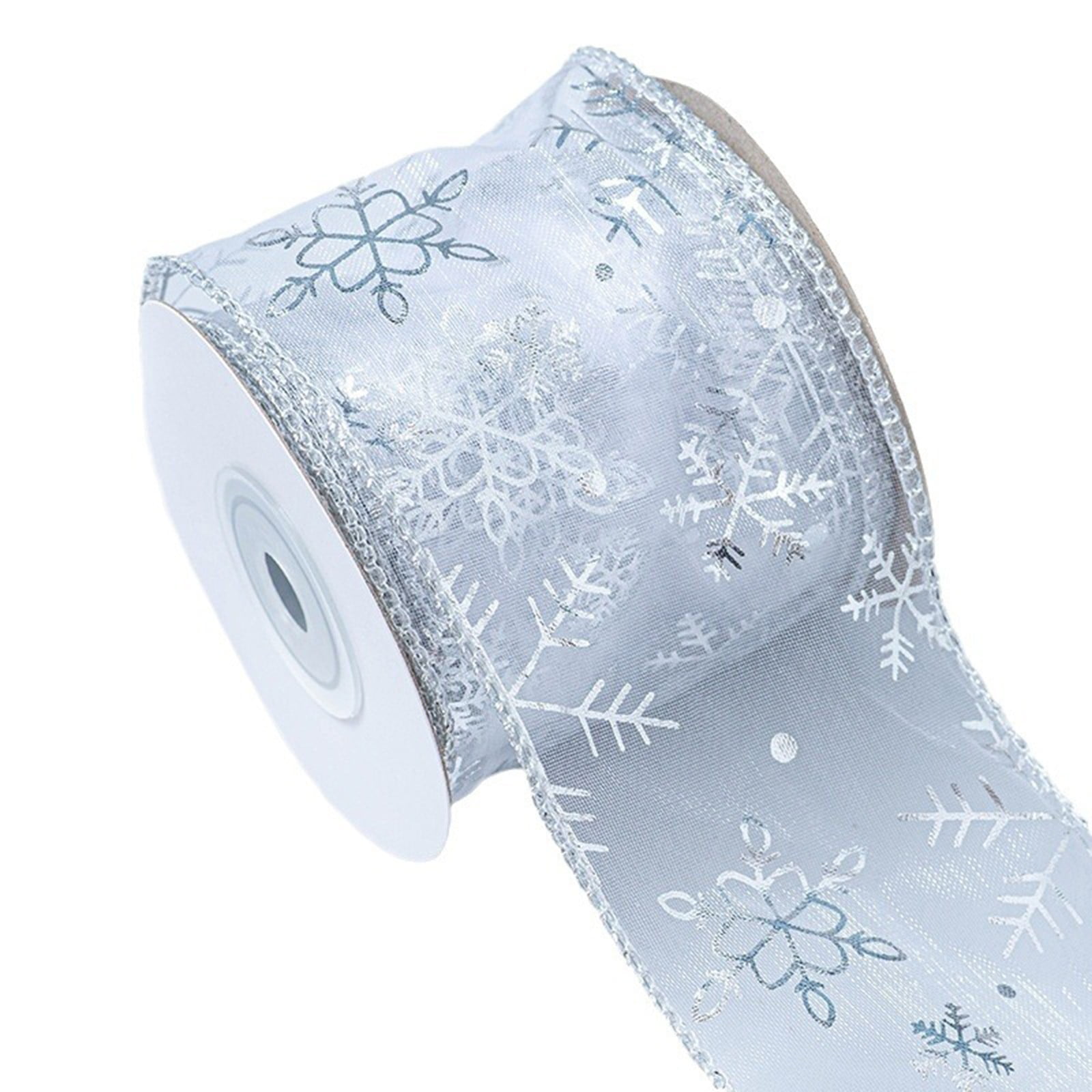 2pc Wired Edge Ribbon Verdsylv 1 Roll 6.3Cm Metallic Snowflake Ribbon, Wired Edge Silver Foil Snowflakes Decorative Craft Ribbon for Gift Wrapping, Bows, Wreath Making, Diy Projects, Silver