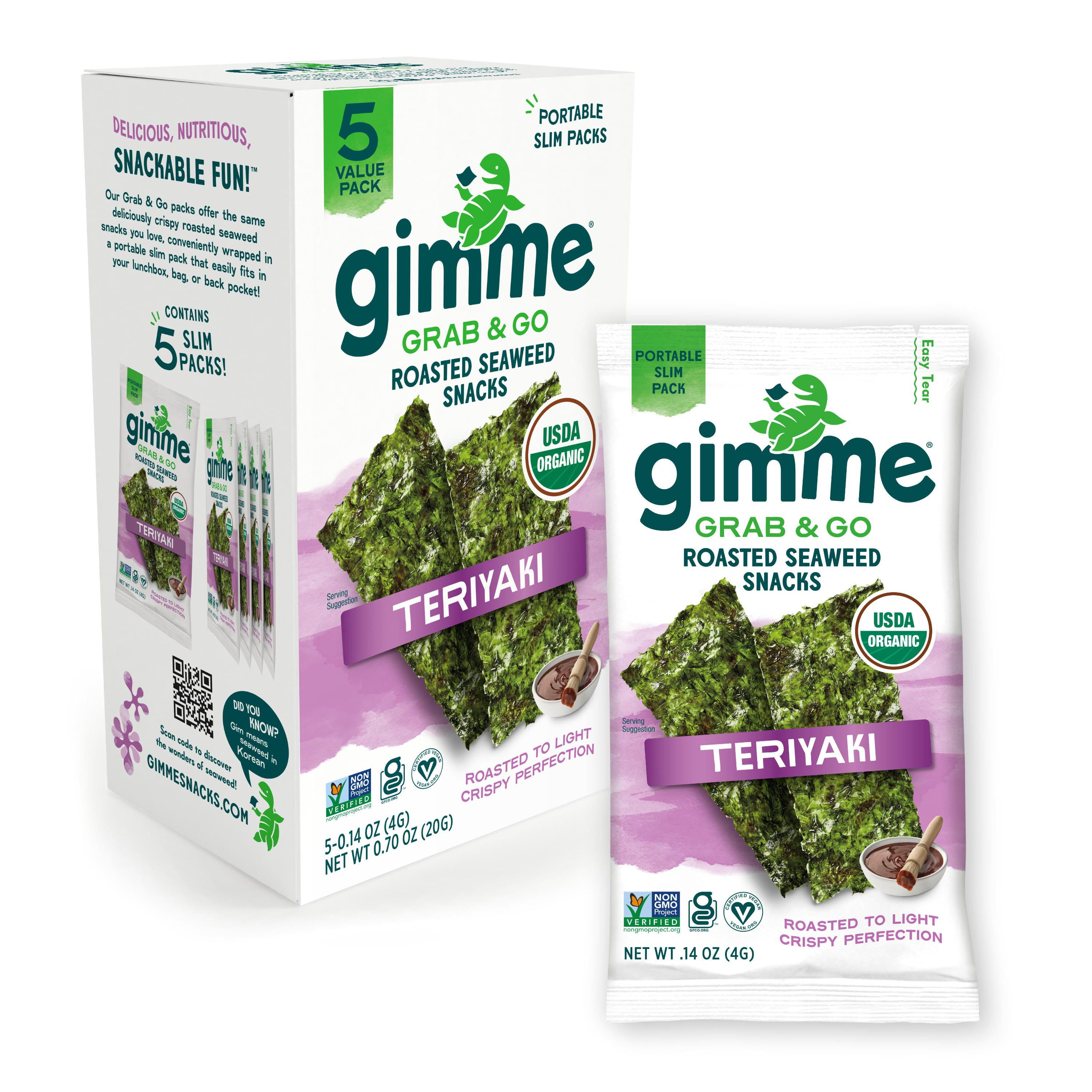 gimme Seaweed Grab & Go Organic Premium Roasted Seaweed Snack, Teriyaki