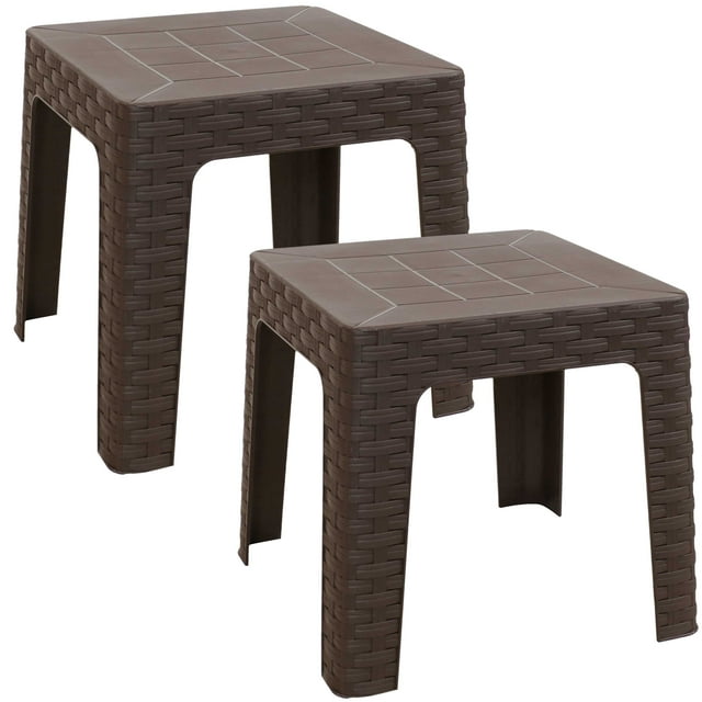 Sunnydaze Table d'Appoint Carré de Patio Extérieur en Polypropylène de 18 Pouces - Brun - Ensemble de 2