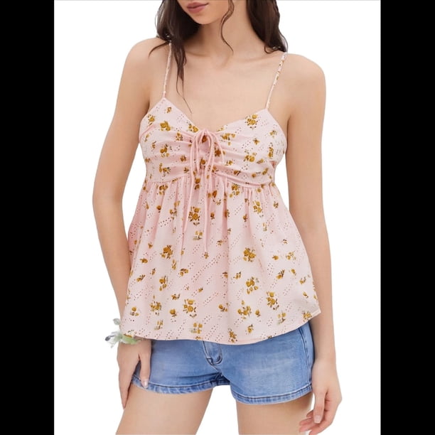 Tops Cortos Sin Espalda para Mujer, con Estampado Floral, Estilo Chaleco Sin Espalda, para Salir, Estilo Y2K Rosa M