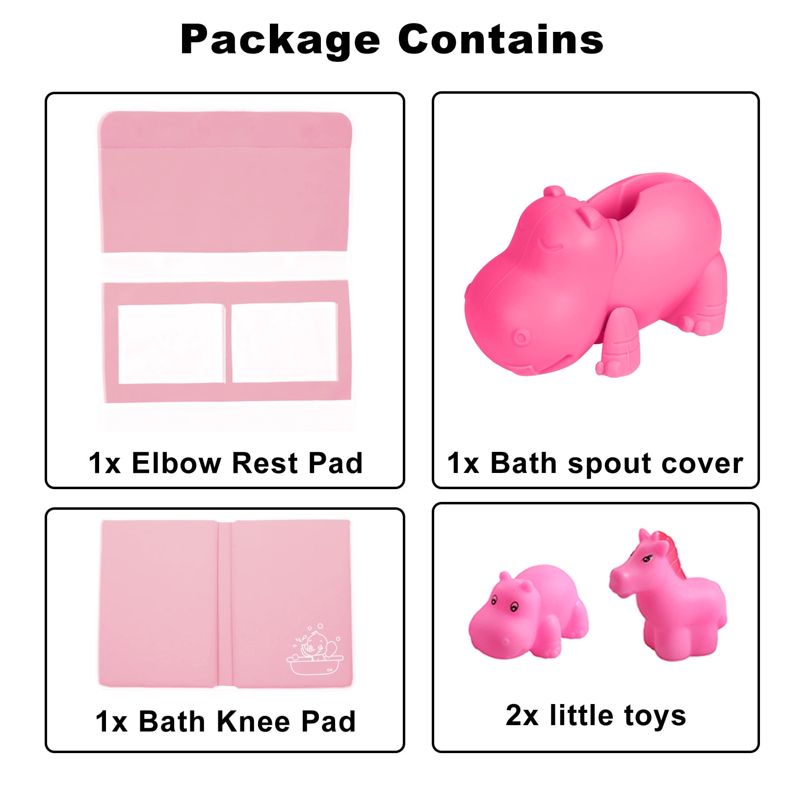 StarQualityBargain Bath Kneeler Mat and Elbow Rest Pad Set - Non-Slip Rubber with Toy Organizer - Bath Spout Cover Pink Hippo