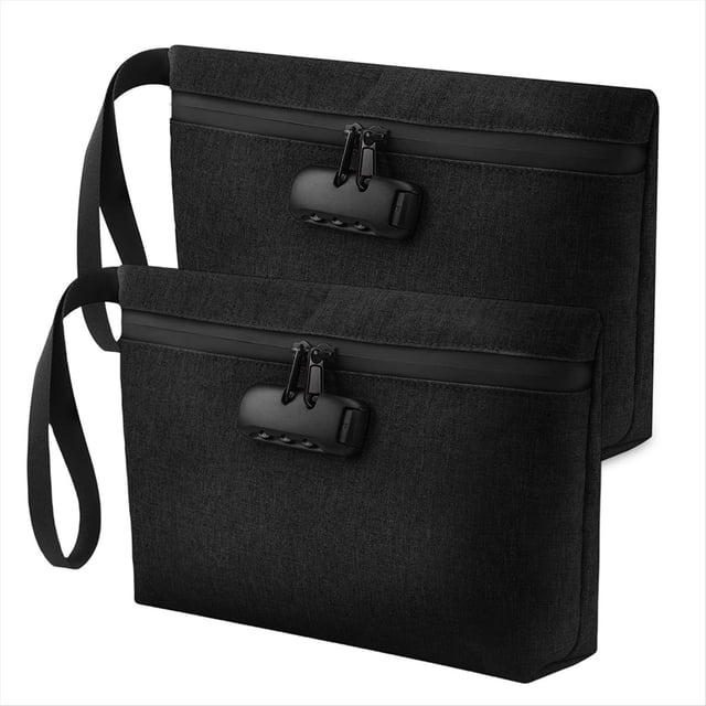 Bolsa Dinero con Cerradura, Bolsa Dinero Segura para Efectivo, Bolsa Accesorios con Cerradura para Hombres y Mujeres, para Viajes, Depósito Bancario, Teléfono Celular, Negro