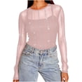 thumbnail image 1 of Womens Sparkly Mesh Sheer Blouses Tops Glitter Star See Through Tops Holiday Outfits Tee Shirt Long Sleeve Sparkly Shirt Holiday Party Concert Rave Outfits, 1 of 7
