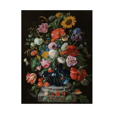 Art Glass Marble Tulips, a sunflower, an iris and numerous other flowers in a glass vase on marble column base Print Wall Art By Jan Davidsz. de Heem ()