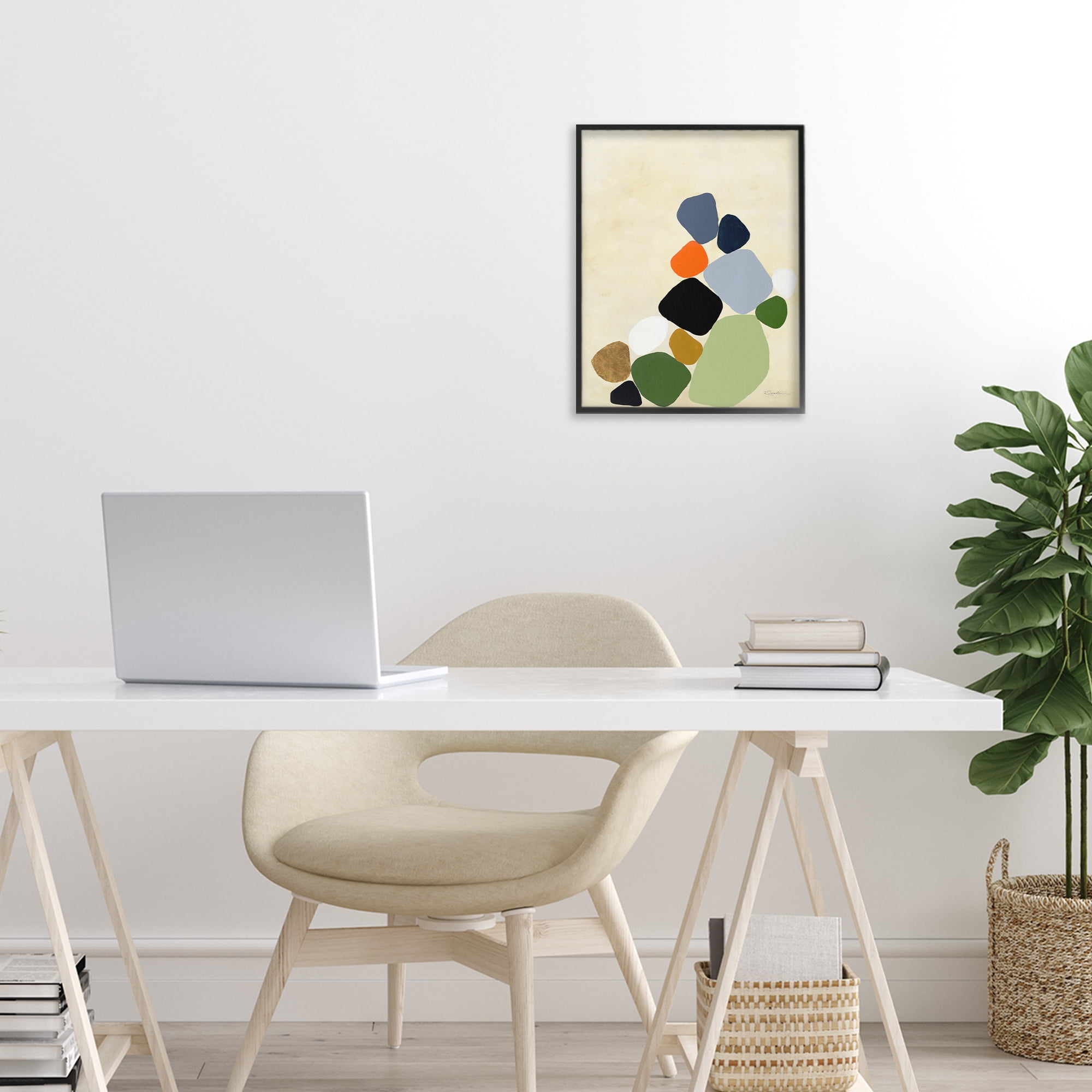 Stupell Industries Cluster of Minimal Pebbles Black Framed Giclee Art, design by Ruth Fromstein