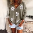 thumbnail image 2 of Towmus Women Flower Print Single- Long Sleeve Knitwear Cardigan Winter V-neck Pullover Cute Cardigan Sweaters, 2 of 6