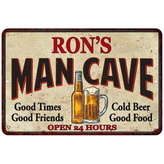 RON'S Man Cave Sign 8 x 12 High Gloss Metal 208120011224
