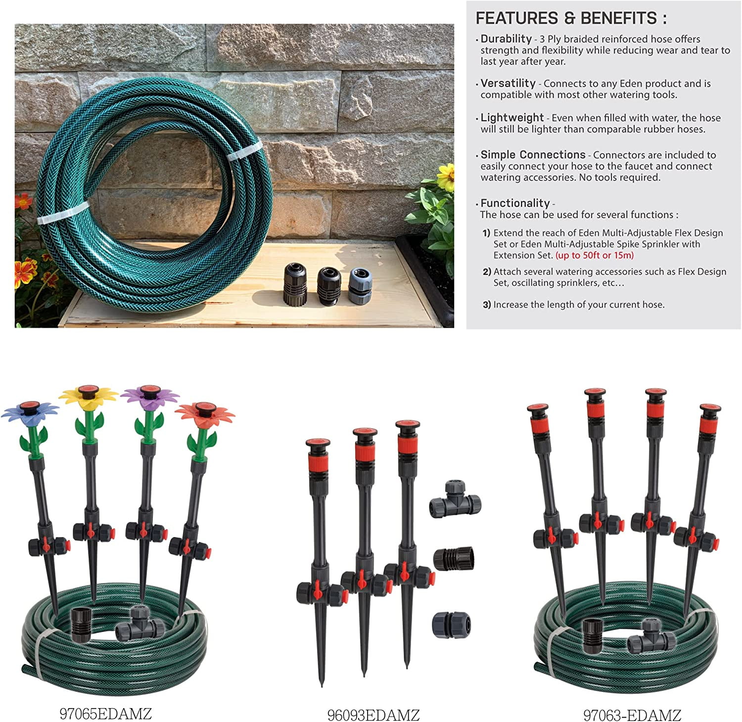 1/2 in. x 50 ft Rubber Garden Hose with Easy Connections for  Watering