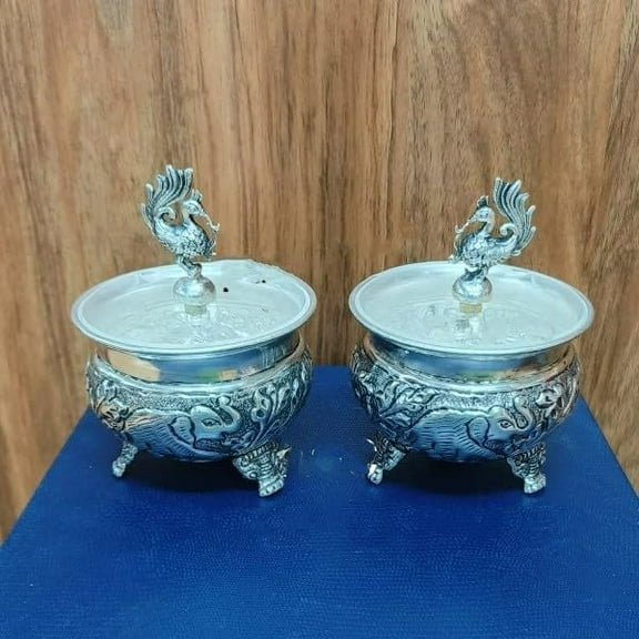 German silver set of 2 antique bowls with acrylic lid for snacks/ sweets/ gift item