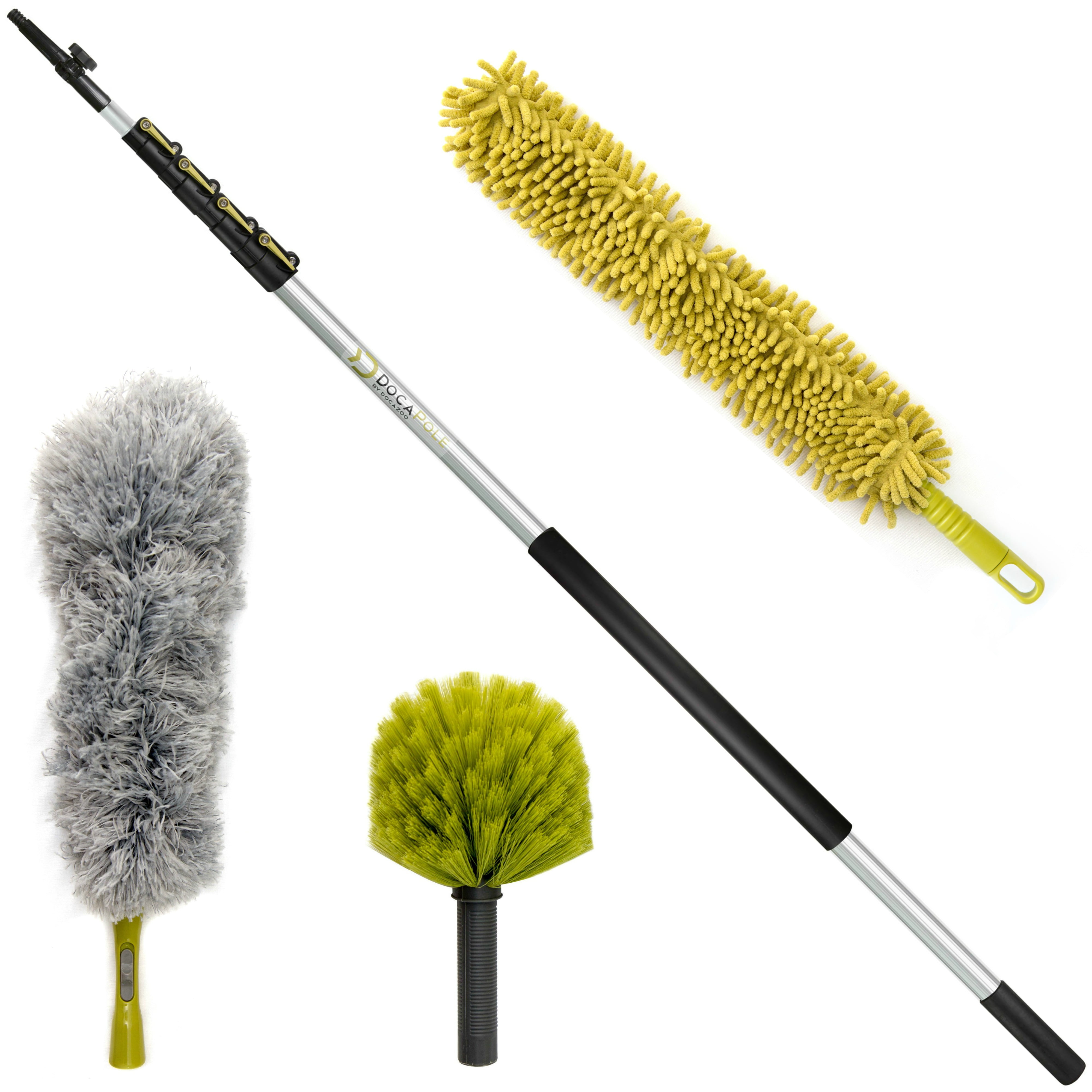 Docapole 30 Foot High Reach Dusting Kit With 6 24 Foot Extension Pole Cleaning Kit Includes 3 Dusting Attachments Cobweb Duster Microfiber