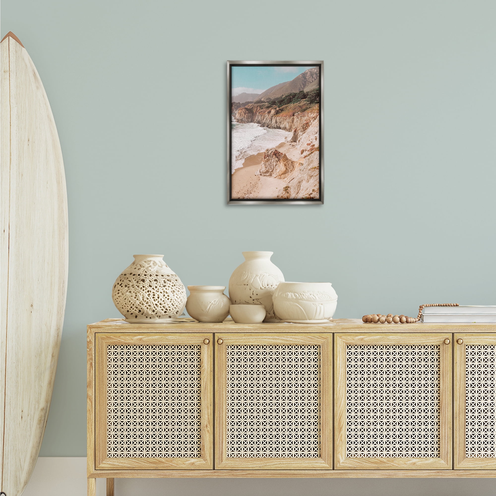 Stupell Industries Rocky Ocean Cove Landscape & Nature Photography Gray Floater Framed Canvas Art Print Wall Art, 17 x 25