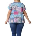 thumbnail image 4 of DARING DIVA Women's Plus Ruffle Boho Floral T Shirt 1X Blue Pink Block, 4 of 6