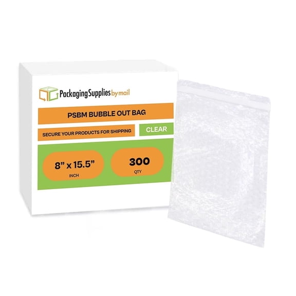 PSBM Bubble Out Bags 8" x 15.5" 300 Pcs Water Resistant Clear Air Cushions Self Adhesive for Packing Household Goods