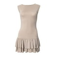 thumbnail image 3 of JIAYUE Women's Dress O-Neck Solid Color Mini Double Layered Ruffle Hem Tiered Sleeveless Tank Fit And Flare Classic Female Dresses, 3 of 5