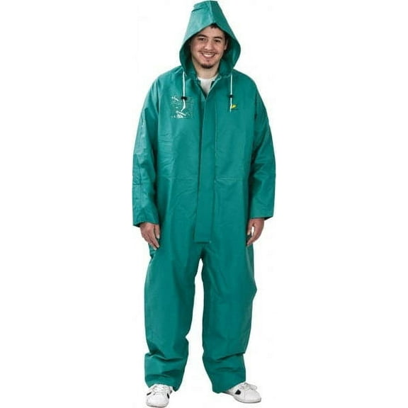 Onguard Industries X-Large Green Chemtex PVC, Nylon And Polyester Rain Coverall With Storm Flap Over Front Zipper Closure, Attached Hood And Inner Cuffs