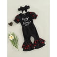 thumbnail image 3 of Infant Baby Girl 3Pcs Outfit Letter Print Short Sleeve Romper + Heart Mesh Flared Trousers + Bow Headband Outfits, 3 of 9