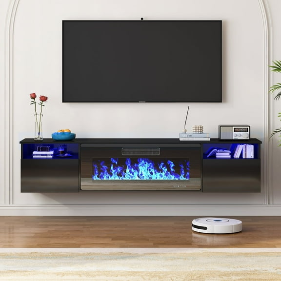 TABU 70" Floating Fireplace TV Stand,Wall Mounted TV Stand with Fireplace for TVs up to 70",Black