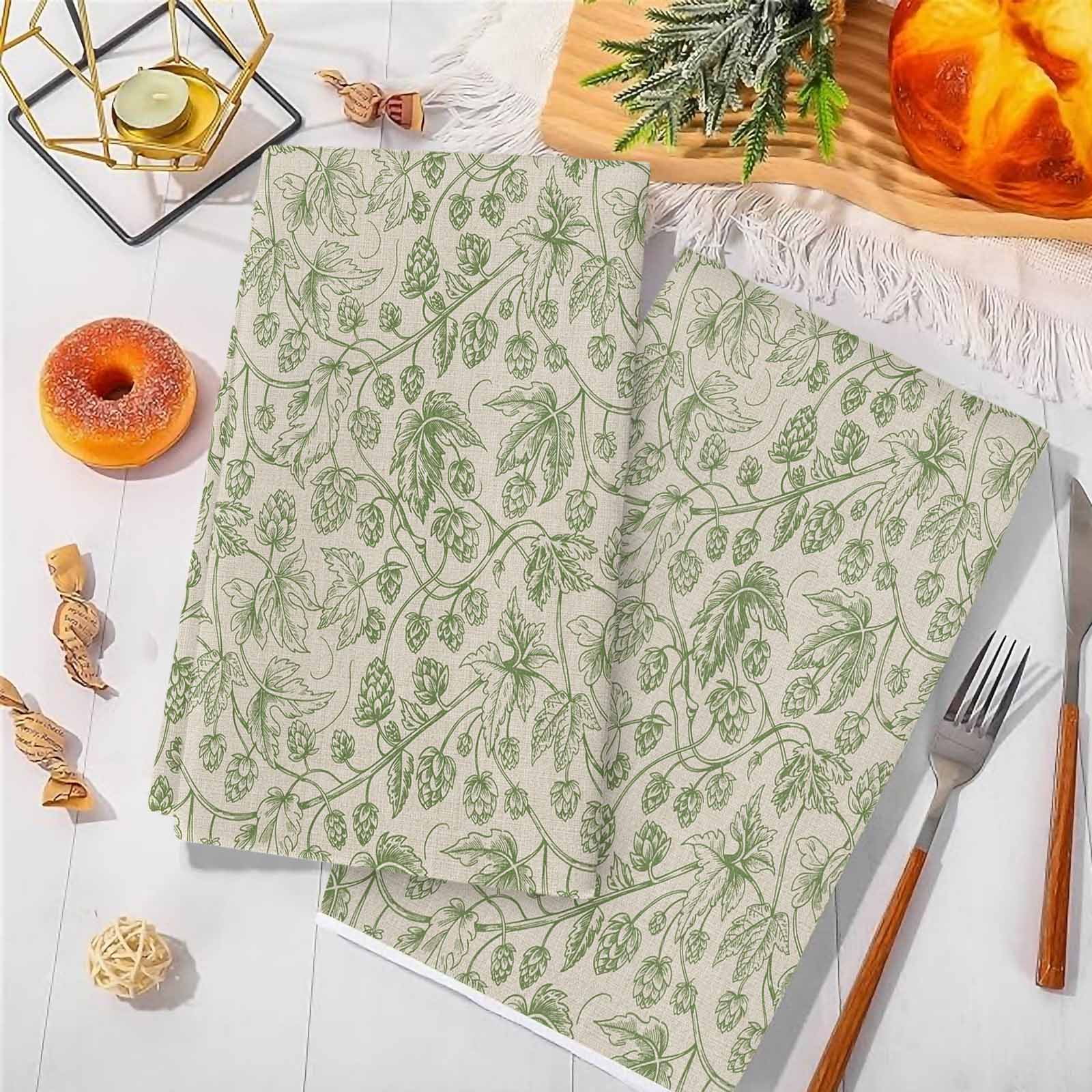 Dish Towels, Sage Green Floral Branch Absorbent Kitchen Towels 2 PCS, Vintage Flower Thread Microfiber Hand Towels Dish Cloths Tea Towels for Home&nbsp;Bathroom Cleaning Drying,18X28-Inch,