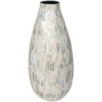 DecMode 19" Handmade Mosaic Inspired White Mother of Pearl Vase with Pastel Blue and Pink Accents
