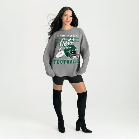 Women's Gameday Couture Gray New York Jets Oversized Sweet Victory Corded Sweatshirt