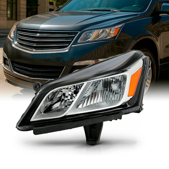 AKKON - Fits 2013 2014 2015 2016 2017 Chevy Traverse [Halogen Type] Chrome Headlight Headlamp Driver Left Side Replacement