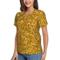 thumbnail image 2 of Fuzoiu Gold Glitter Print Women's Classic V-Neck T-Shirt, Short Sleeve V Neck Tees for Casual Everyday Wear,Casual Fit Tee,Summer Fashion Tops-Small, 2 of 5