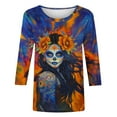 thumbnail image 4 of Women's Day of The Dead Print T-Shirt Crew Neck 3/4 Sleeve Loose Fit Mexican Skull Tee, 4 of 4