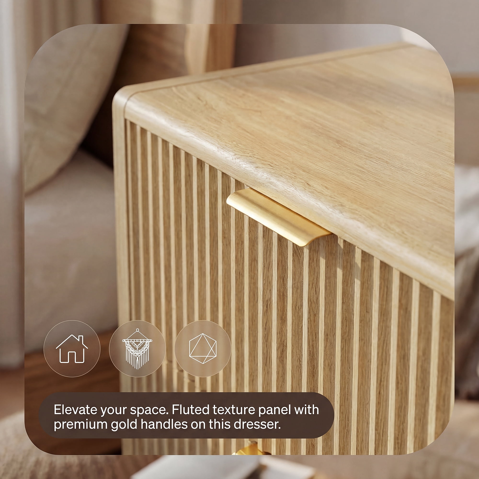 Homall Fluted 6 Drawers Dresser for Bedroom, 48" Modern Chest of Drawers with Metal Handle, Wood Closet Storage Organizer for Living Room, Natural