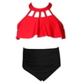thumbnail image 7 of Cowsor 2-12Years Girls Two Piece Swimsuit Set Nylon Material Solid Color Cute Style UV Protection Swimwear for Pool Beach Hot Spring, 7 of 7