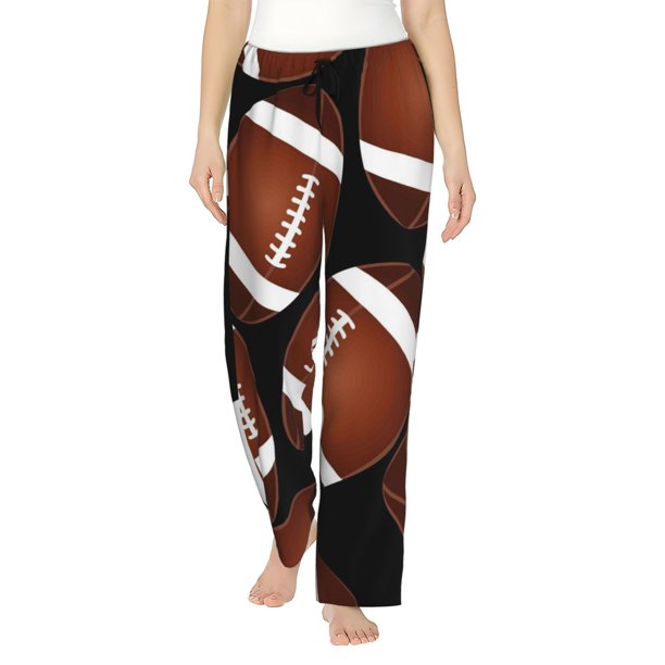 Balery Brown Football On Black Pantalones de pijama para mujer, pijamas ultraligeros, pantalones de estar por casa-XX-Large