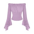 thumbnail image 7 of Women off Shoulder Lace Blouse, Convertible Square Neck Bell Long Sleeve Slim Top, Casual Elegant Shirt for Summer Autumn Dating Daily Outfits Purple XXL(XXL), 7 of 7