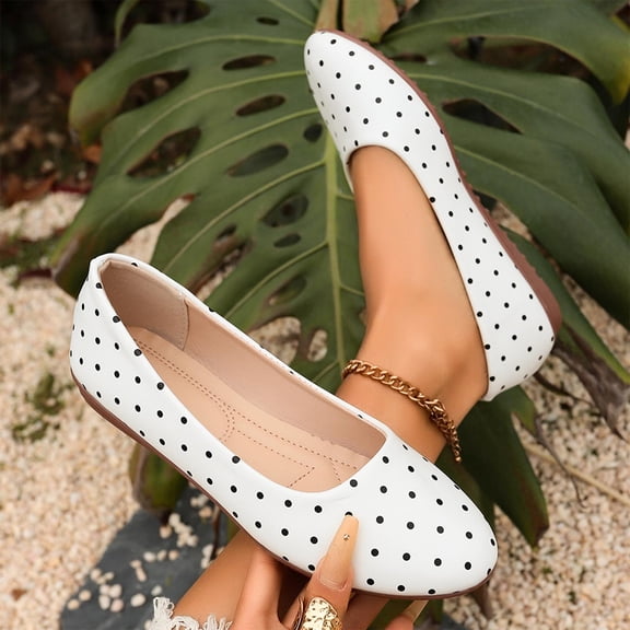 Hurxie Flats for Women Polka Dot with Bow Split Toe Ballet Shoes Ballerina Slip On Cute Pattern Comfortable Casual White 41