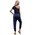 thumbnail image 2 of CALIPESSA Womens Summer Casual Solid Asymmetrical Neck Drawstring Waist Jumpsuit, 2 of 5