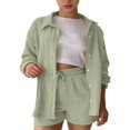 thumbnail image 5 of UACY Girls 2 Pcs Boho Linen Outfits Long Sleeve Button Down Loose Top Matching Short Pants Toddler Kids Casual Gauze Sets ﻿ (Light Green, 11-12 Years), 5 of 9