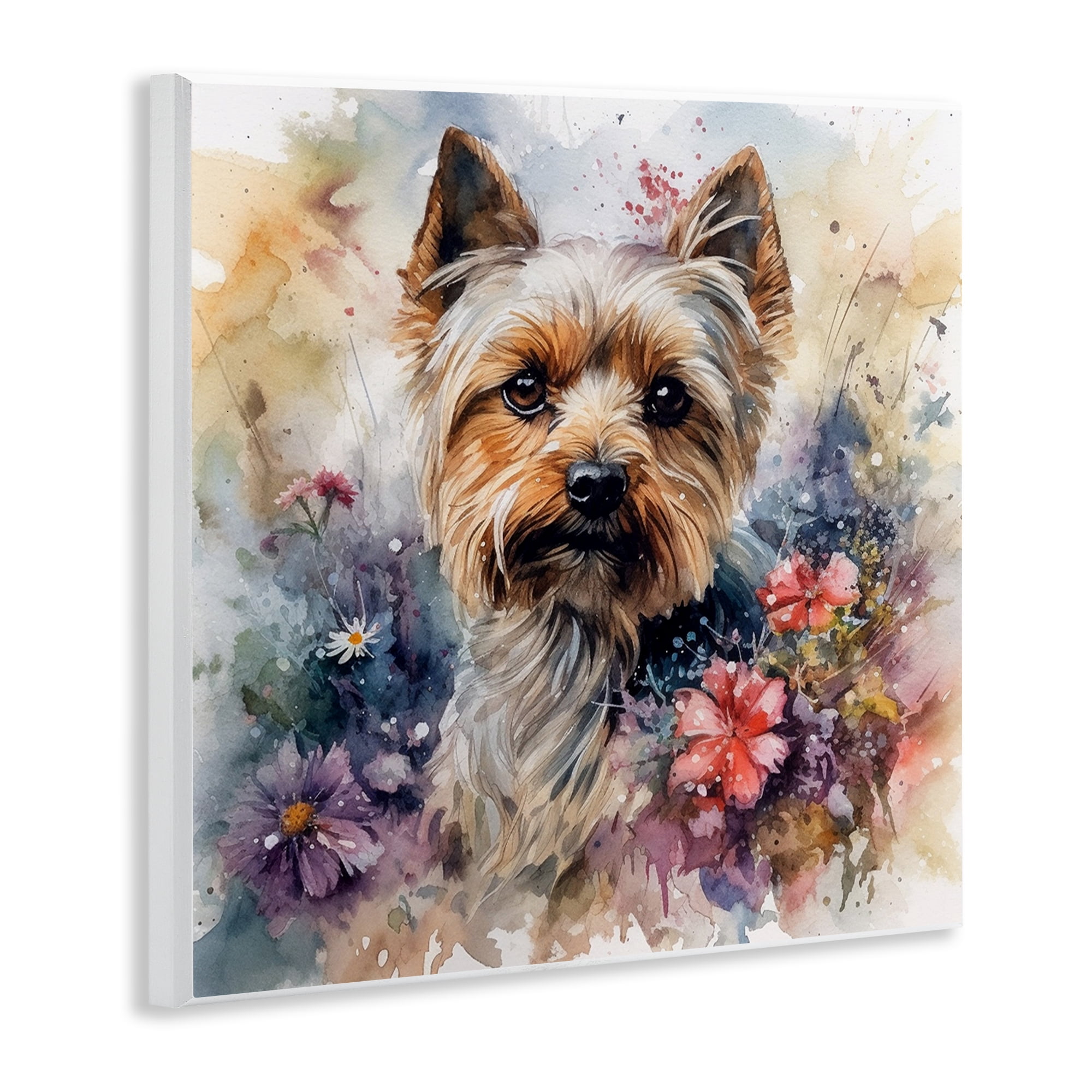 Stupell Industries Floral Adorned Yorkie Animals & Insects Painting Unframed Art Print Wall Art, 12 x 12