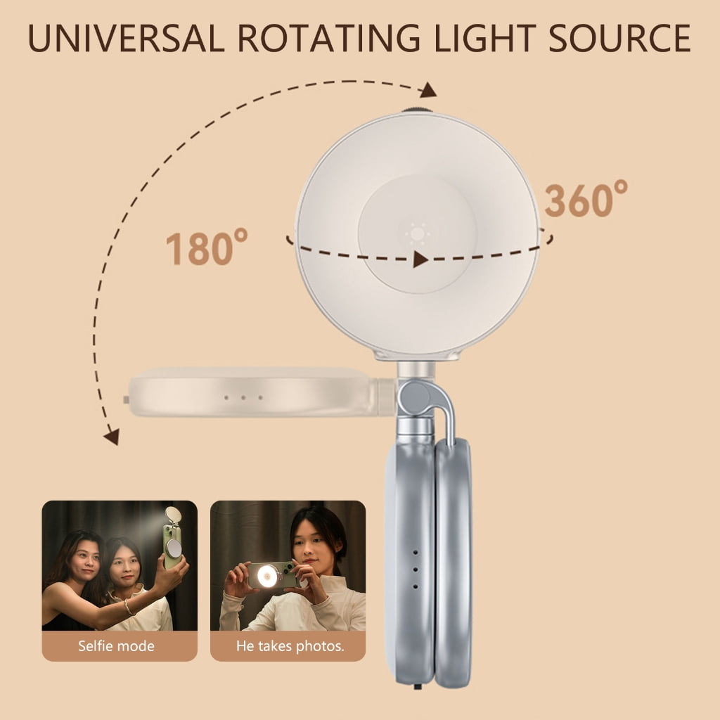Foldable Fill Rings Light with Glass for Makeup Photography Video Conference Rotating Selfie Light