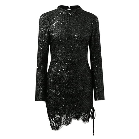 

Aueoeo Womens Fall Dresses Cocktail Dresses for Women Sexy Womens Long Sleeve Backless Sequin Cocktail Prom Gown Dress