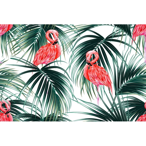 MuralsPrint Borney Tropical  Flamingos Removable Wallpaper - 10'ft H x 24''inch W