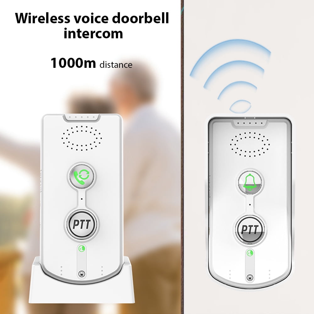 Wireless Doorbell Intercom Rechargeable 1000m/3280ft Long Distance Smart Intercom Doorbells for Home Office Real-Time Two-Way Communication 3 Volume Levels Waterproof Electronic Doorbell Chime