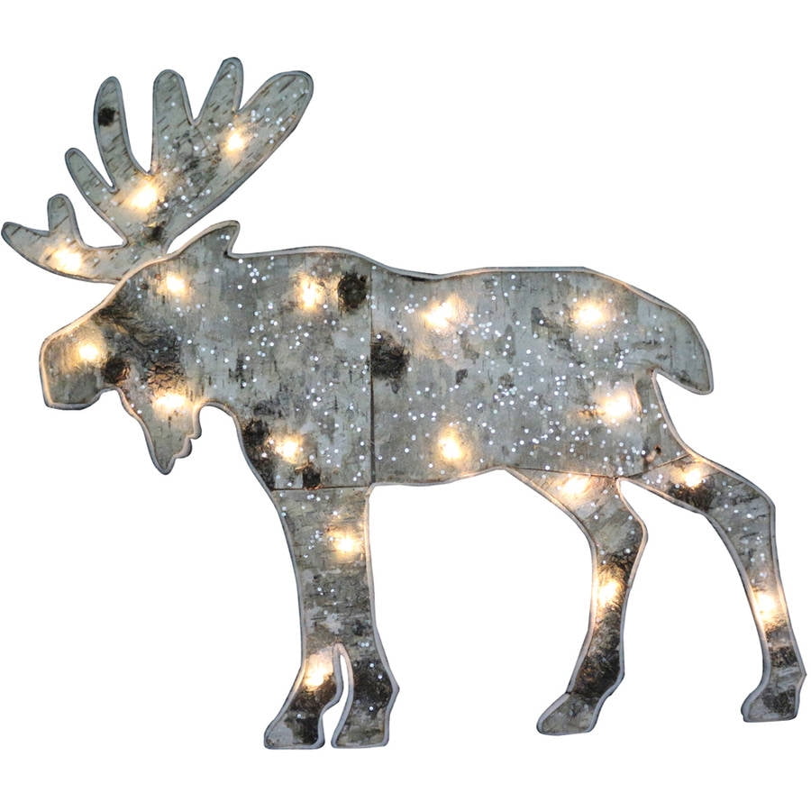 Holiday Time Christmas Lights 18" LightUp Birch Moose Hanging Decor
