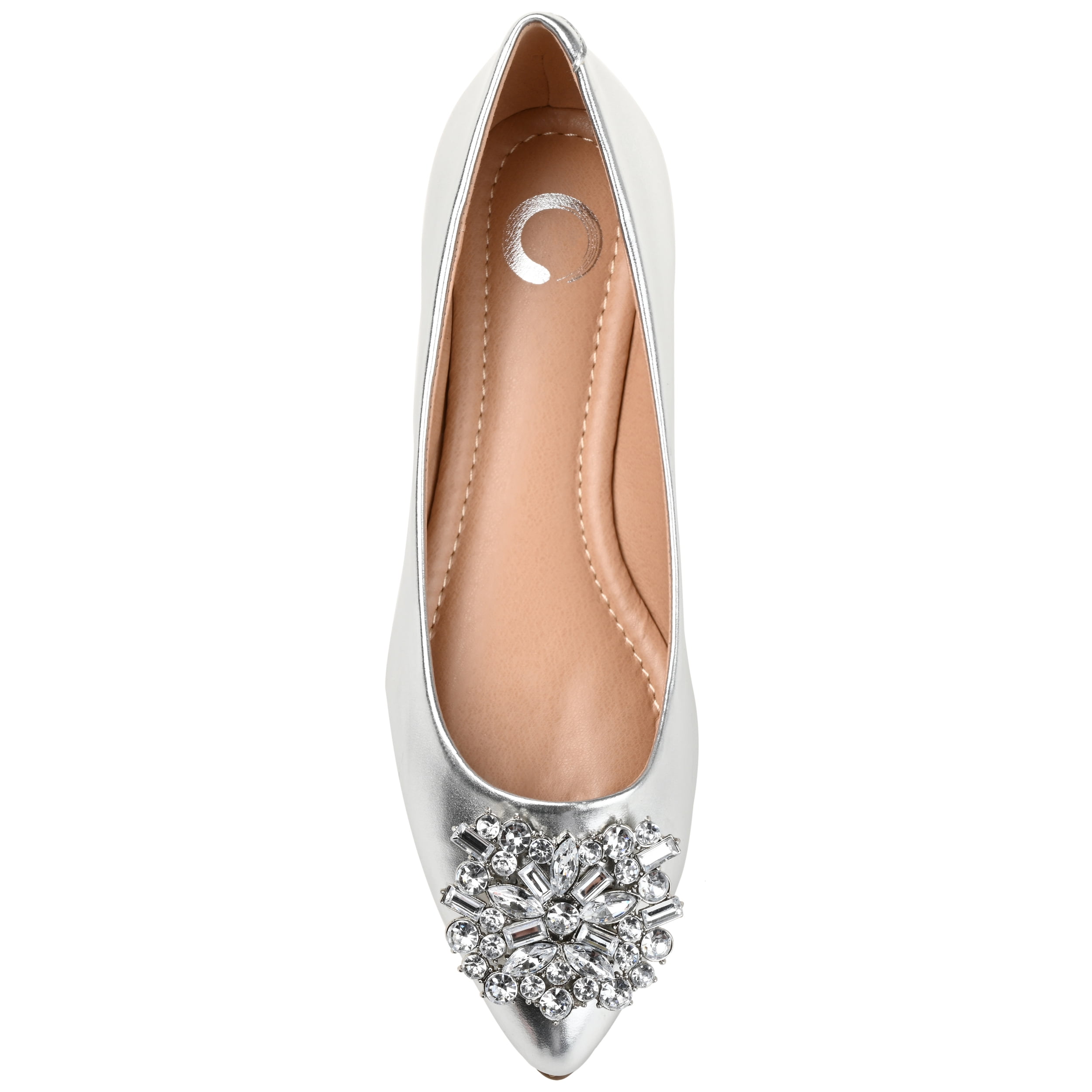 Journee Women's Renzo Pointed Toe Ballet Dress Flat with Jeweled Brooch, Widths Available