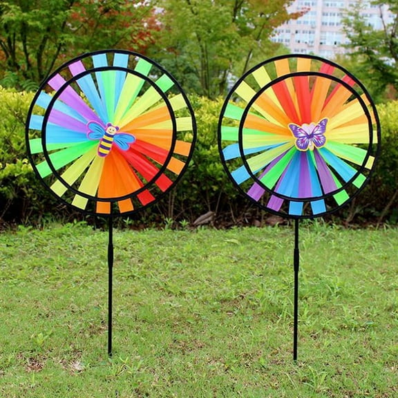 Double Layer Colorful Wheel Windmill Wind Spinner Kids Toys Garden Yard Decor