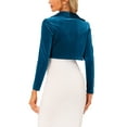 thumbnail image 3 of INSPIRE CHIC Boléro en Velours pour Femme, Ouvert, Manches Longues, Col à Revers, Cardigan Court Ouvert, Bleu Paon, S, 3 of 5