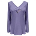 thumbnail image 3 of VNKIDY Women Tops Long Sleeve V-Neck Top With Button Detail Casual Comfortable Solid Color Clothes For Daily Wear Cozy Tops, 3 of 4