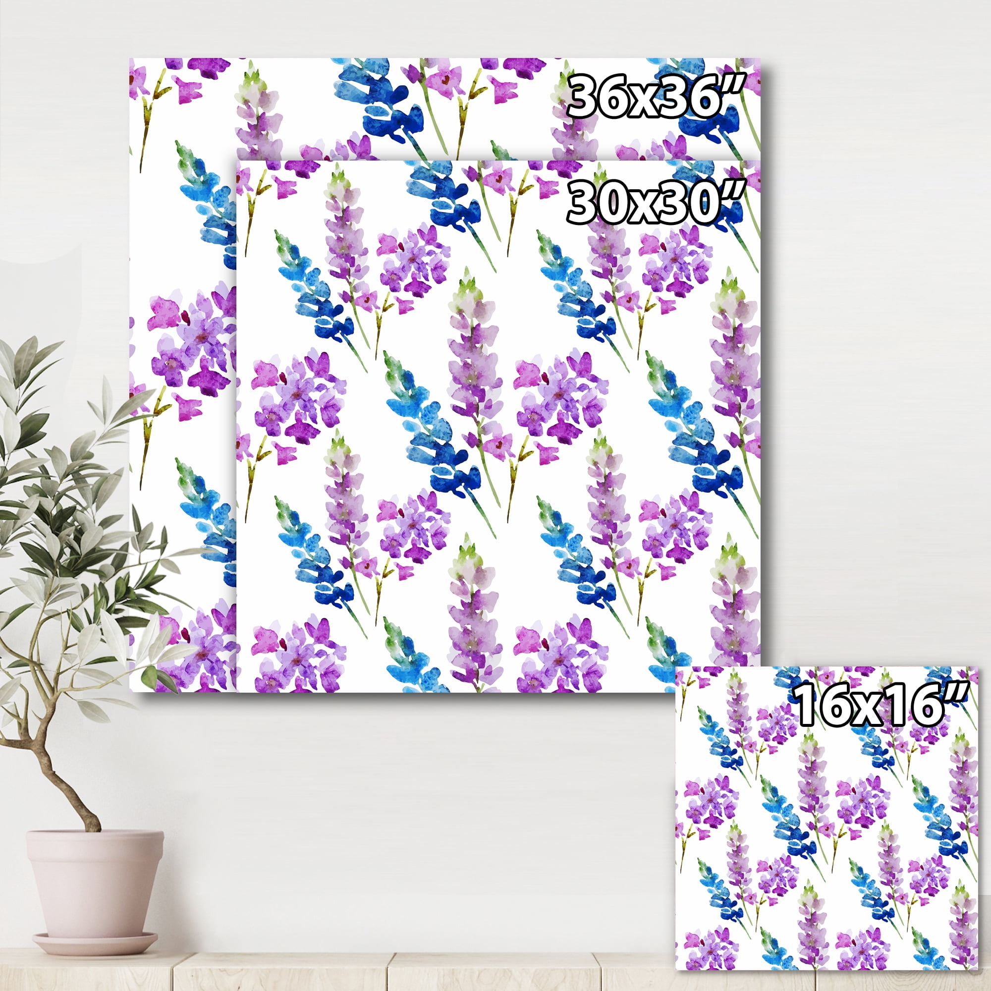 Designart ' Purple and Pink Floral Pattern ' Traditional Canvas Wall Art Print