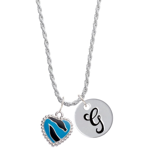Delight Jewelry Silvertone Hot Blue Zebra Print Heart Silvertone Script Initial Disc - G - Charm Necklace, 20"+3"